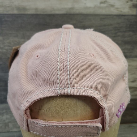 Queen Of The Camper Embroidered Distressed Baseball Cap Vintage Style Pink Hat - Picture 6 of 11